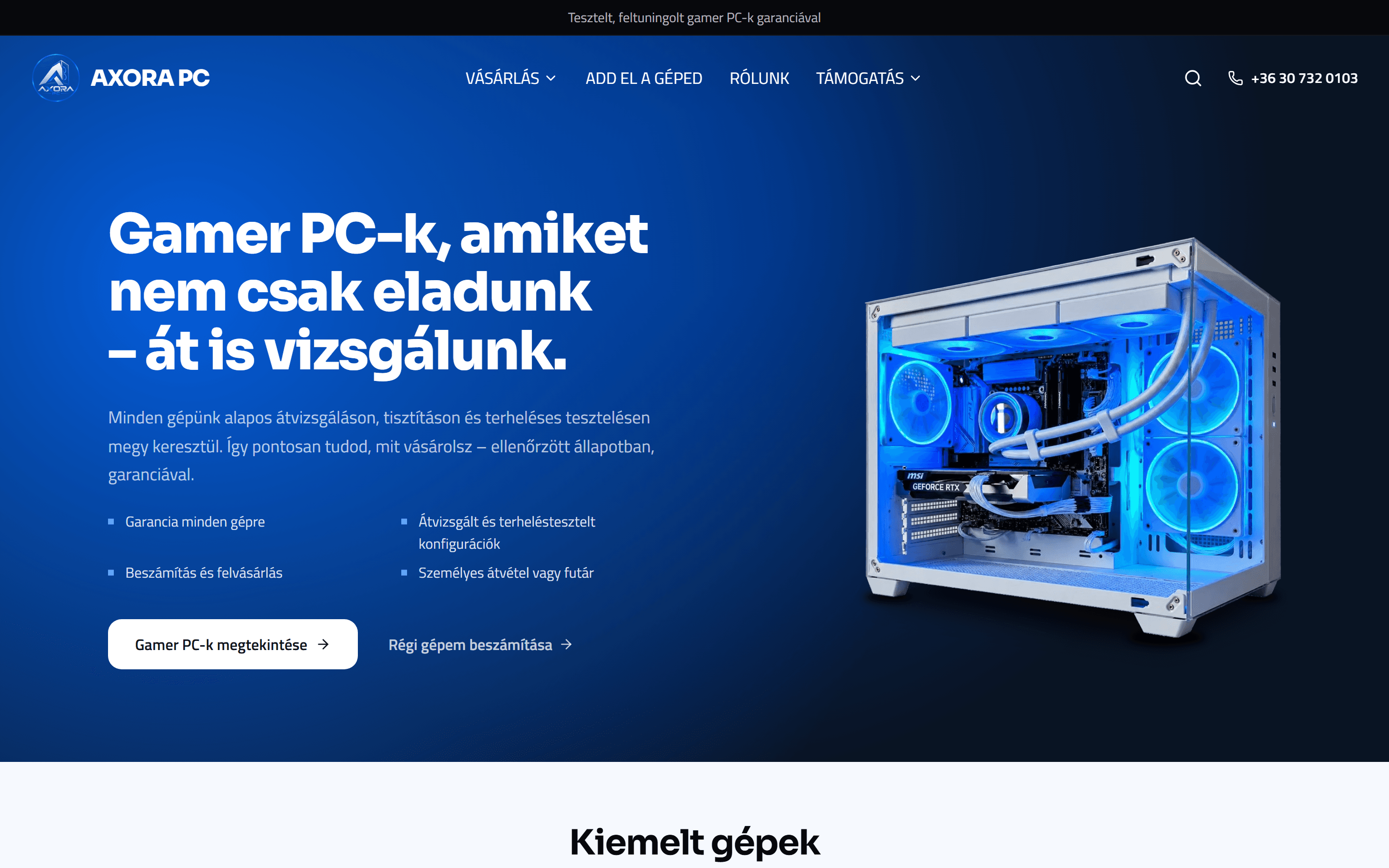 AxoraPC, homepage screenshot
